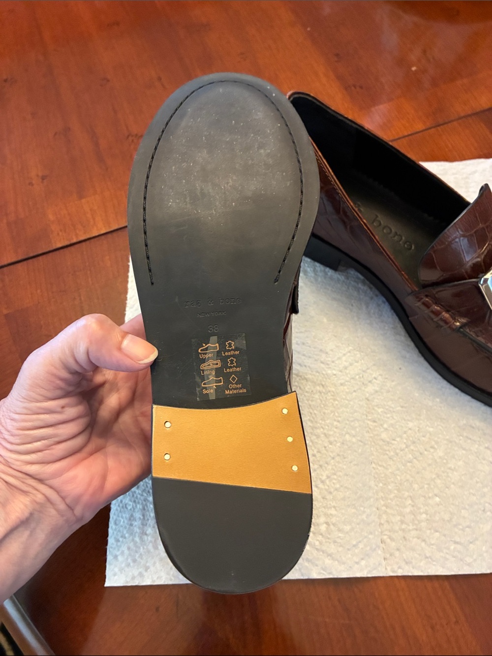 RAG & BONE. GORGEOUS Brown Croc-Embossed Leather Loafers. Size 38. SOFT. NWOT - Picture 6 of 16